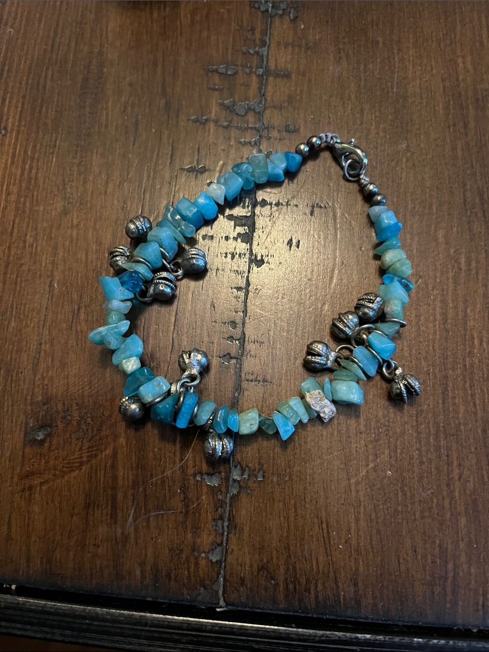 Blue Gemstone Beaded Bracelet with Silver Accents 1819